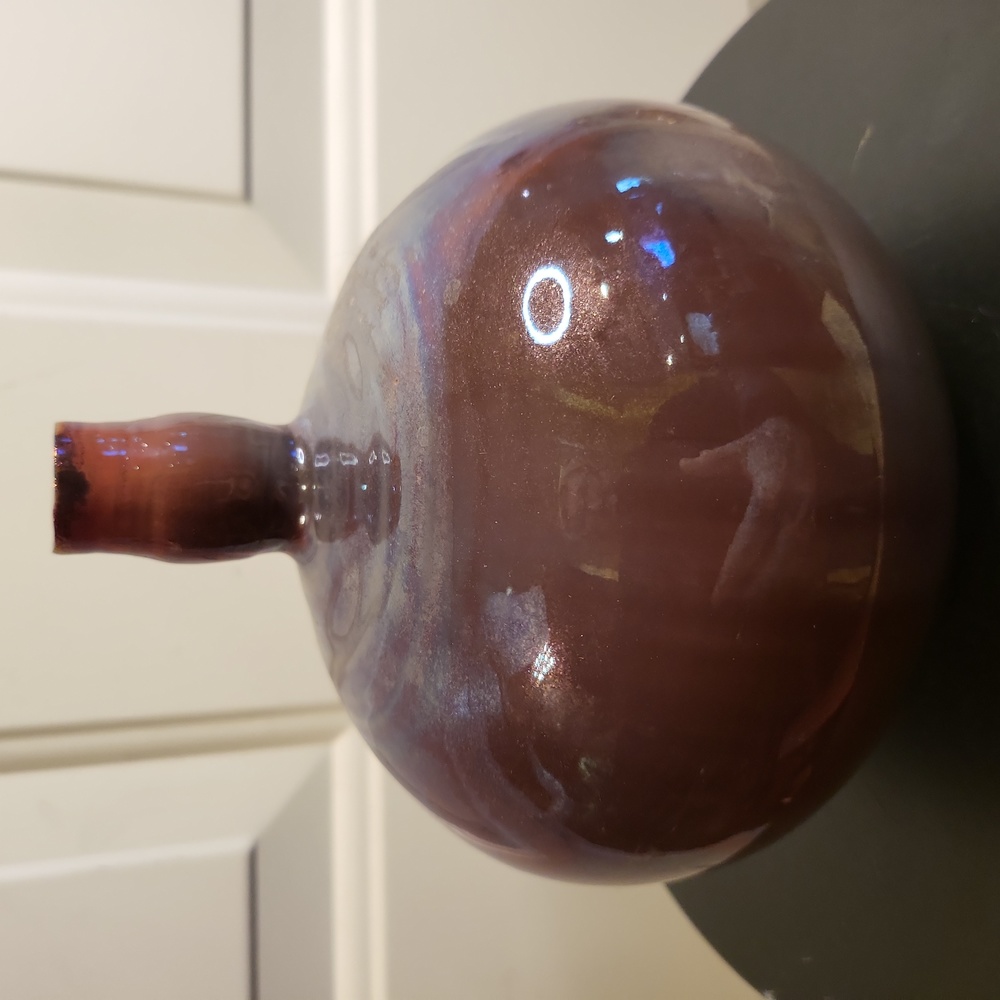 Japanese Plum Flambe Pigeon's Blood Ovoid Signed Ceramic Vase Moon Pot